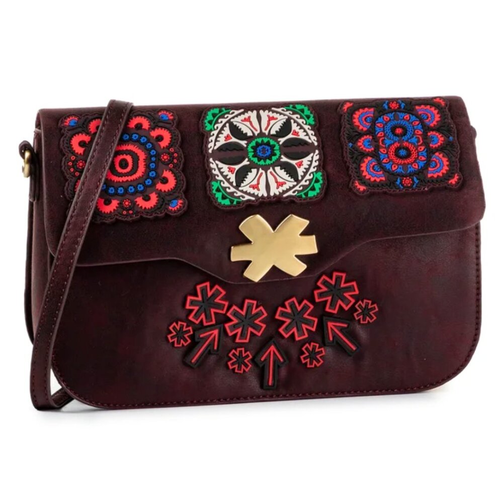 New DESIGUAL Reddish Brown Vegan Leather Shoulder Crossbody Purse‎ Bag Handbag